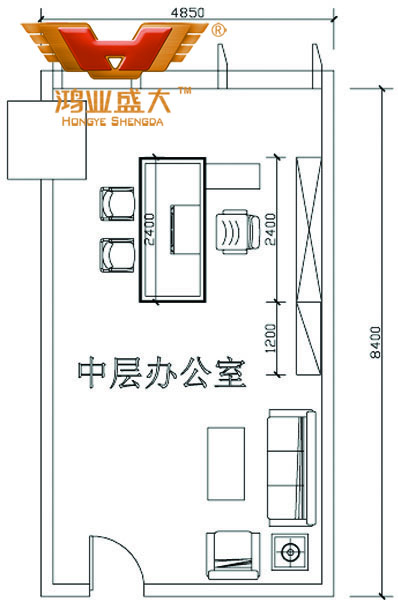 鸿业设计师将凭证客户提供尺寸，设计司理办公室家具CAD平面图