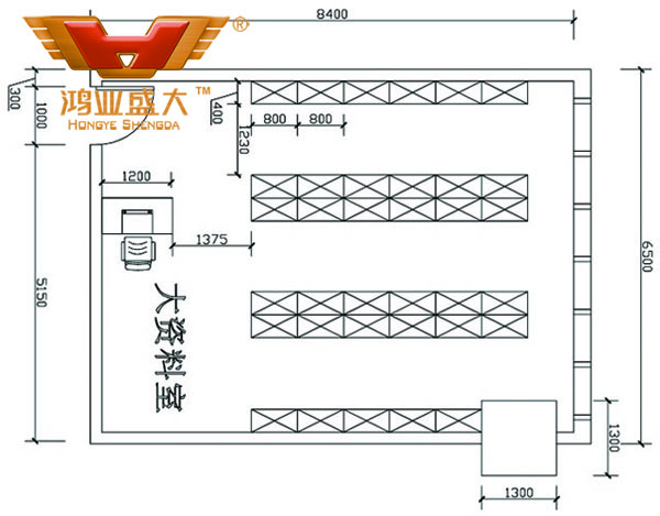 鸿业设计师凭证客户提供尺寸，设计资料档案室家具CAD平面图